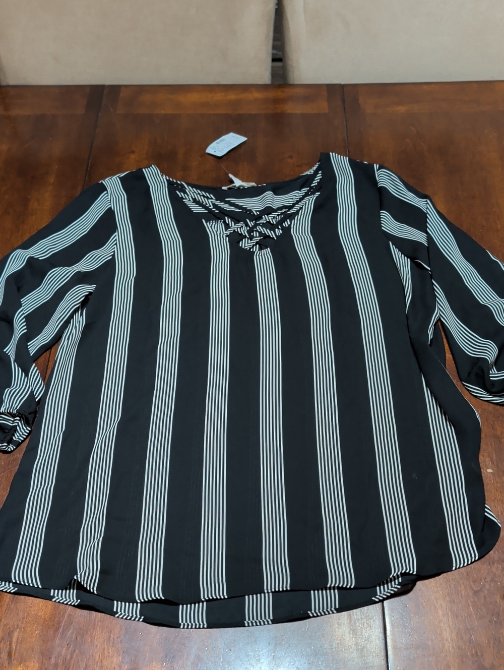 NWT Maurices Sz Large Black White Striped 3/4 Skeeves Maximalist Whimsigoth Top